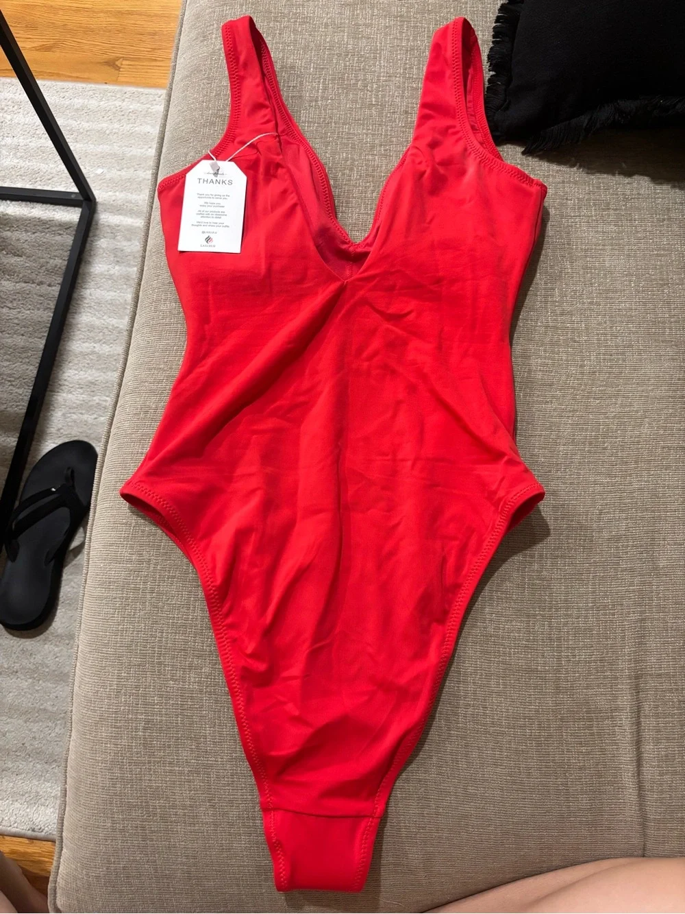 Red V-Neck One-Piece Swimsuit - Women's Swim